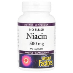 Ниацин без покраснения 500 мг Natural Factors (Niacin No Flush) 90 капсул