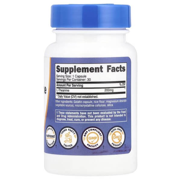 Л-теанин 200 мг Nutricost (L-Theanine) 30 капсул