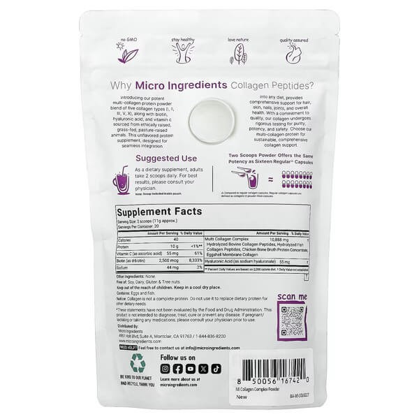 Пептидний колаген Micro Ingredients (Multi Collagen Peptides) 227 г