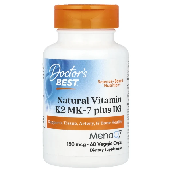 Витамин K2 Doctor's Best (Vitamin K2 MK-7 with MenaQ7 plus Vitamin D3) 180 мкг 60 капсул