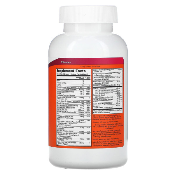 Вітаміни для вагітних з риб'ячим жиром Now Foods (Prenatal Multiple Vitamin+DHA) 180 капсул