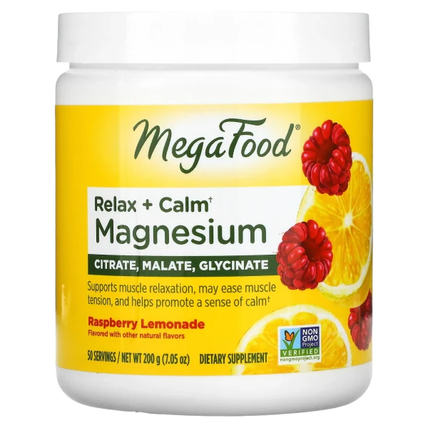 Магній для заспокоєння та розслаблення MegaFood (Relax + Calm Magnesium) 200 г зі смаком малинового лимонаду