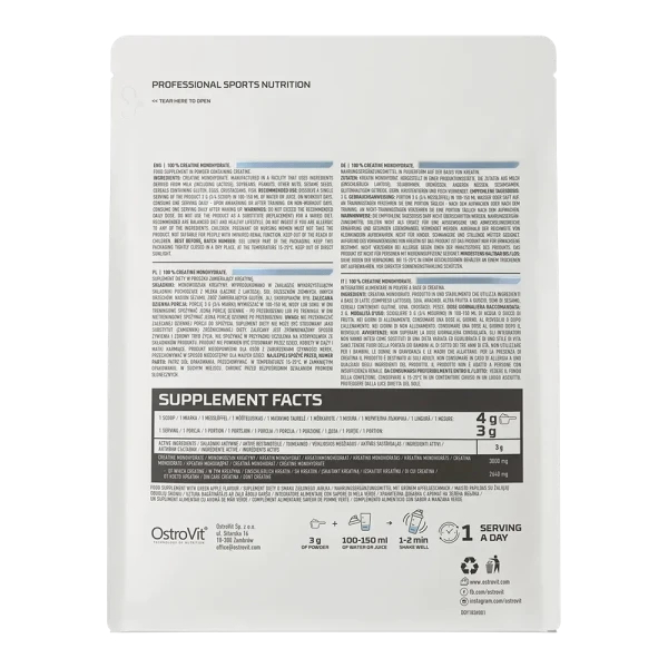 Креатин моногідрат Ostrovit Creatine Monohydrate без смаку 500 г