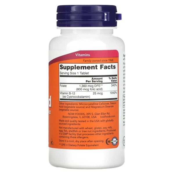 Фолієва кислота з вітаміном В-12 Now Foods (Folic acid with vitamin B-12) 800 мкг/25 мкг 250 таблеток