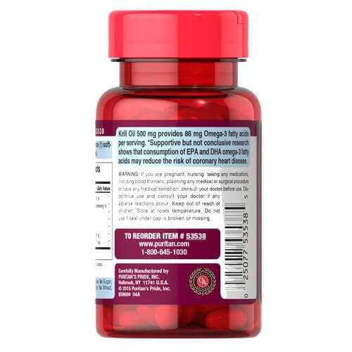 Масло красного криля 500 мг Puritan's Pride (Red Krill Oil) 30 капсул