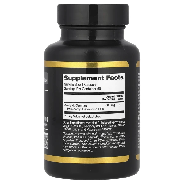 Ацетил L-карнитин California Gold Nutrition (Acetyl L-Carnitine) 500 мг 60 вегетарианских капсул
