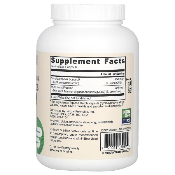 Сахаромицеты Буларди и МОС Jarrow Formulas (Saccharomyces Boulardii + MOS) 5 млрд 180 вегетарианских капсул с отсроченным высвобождением