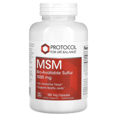Метилсульфонілметан (МСМ), MSM, Protocol for Life Balance, 1000 мг, 180 веганських капсул
