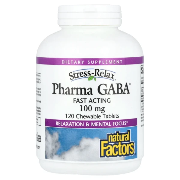 Natural Factors, Stress-Relax®, Pharma GABA®, 100 мг, 120 жувальних таблеток