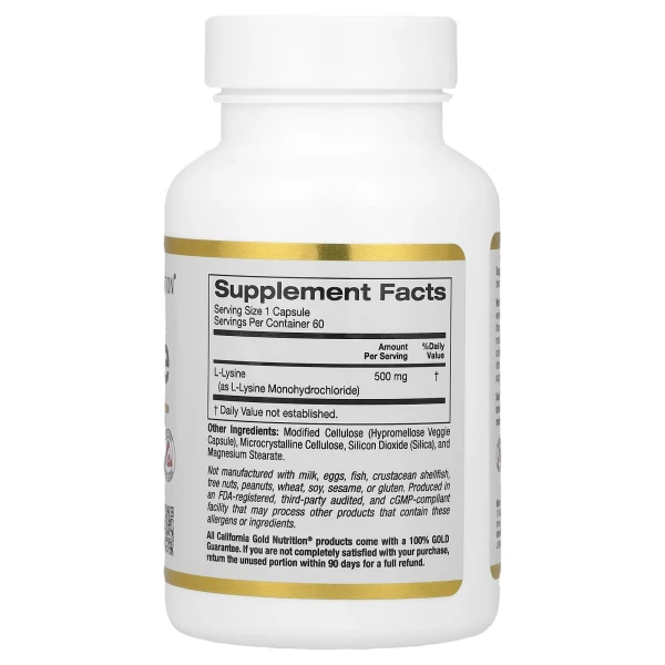L-лизин California Gold Nutrition (L-Lysine) 500 мг 60 растительных капсул