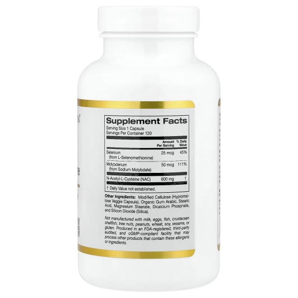 California Gold Nutrition, N-ацетил-L-цистеїн із молібденом і селеном, 120 вегетаріанських капсул
