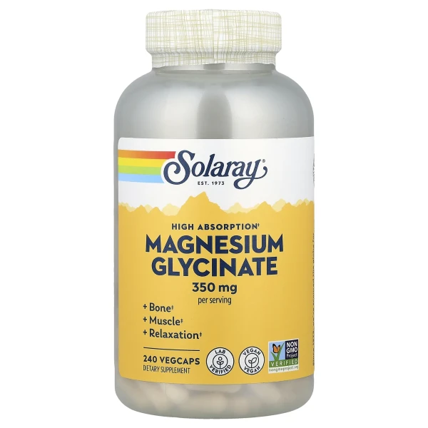 Гліцинат магнію висока засвоюваність Solaray (Magnesium Glycinate) 240 веганських капсул