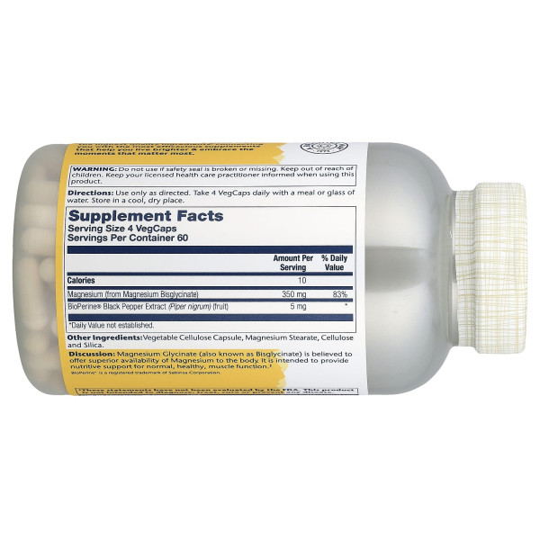 Гліцинат магнію висока засвоюваність Solaray (Magnesium Glycinate) 240 веганських капсул