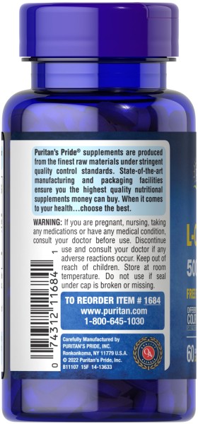 Л-карнітин 500 мг Puritan's Pride (L-Carnitine) 60 таблеток
