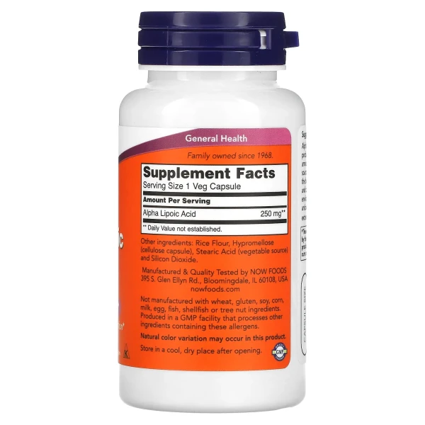 Альфа-ліпоєва кислота Now Foods (Alpha-lipoic acid) 250 мг 60 капсул