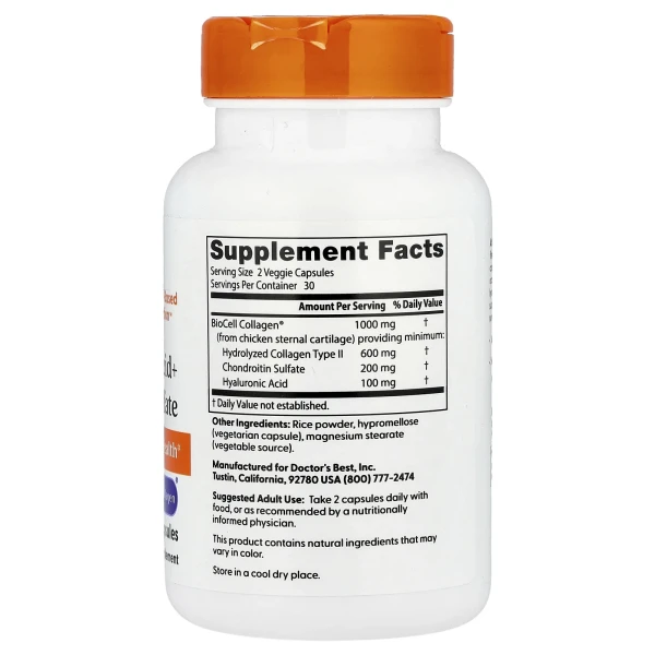 Гіалуронова кислота та хондроїтин сульфат Doctor's Best (Hyaluronic acid+Chondroitin sulfate) 50 мг/100 мг 60 капсул
