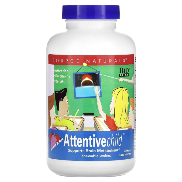Внимательный ребенок, Attentive Child, Source Naturals, вкус сладкий, 120 жевательных таблеток