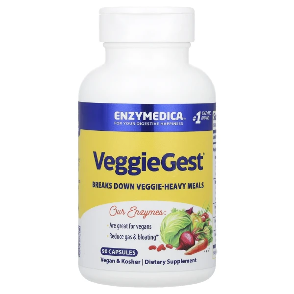 Enzymedica, VeggieGest®, добавка для перетравлення овочів, 90 капсул