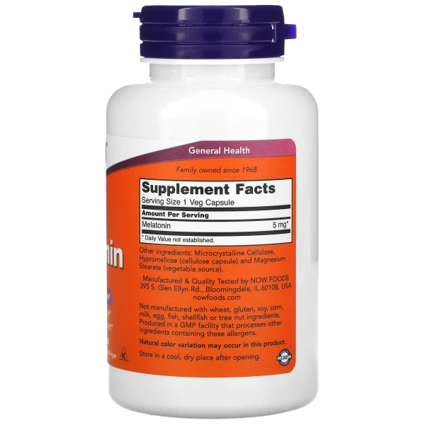 Мелатонін NOW Foods (Melatonin) 5 мг 180 вегетаріанських капсул