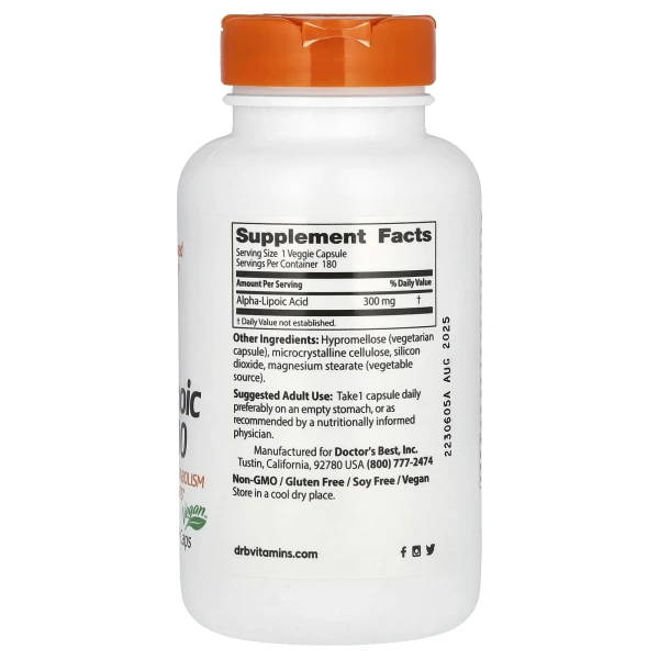 Альфа-ліпоєва кислота Doctor's Best (Alpha-lipoic acid) 300 мг 180 капсул