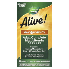 Мультивітаміни без заліза Nature's Way (Alive Max6 Potency Adult Complete Multivitamin) 90 капсул