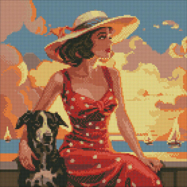 Алмазная мозаика/вышивка Девушка с собачкой 40x40 Ideyka