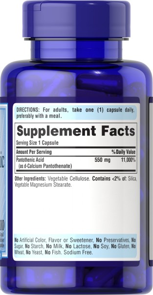 Пантотеновая кислота 550 мг Puritan's Pride (Pantothenic Acid) 100 капсул