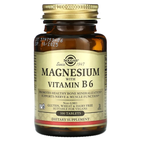 Магній з вітаміном В6 Solgar (Magnesium Vitamin B6) 133.3 мг8.3 мг 100 таблеток