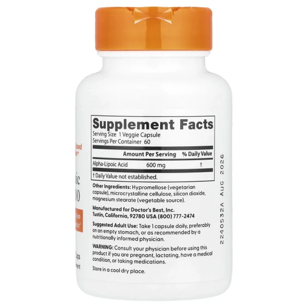 Альфа-ліпоєва кислота Doctor's Best (Alpha-lipoic acid) 600 мг 60 капсул