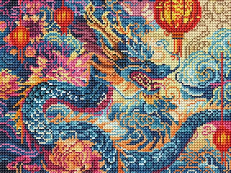 Алмазна мозаїка Квітучий дракон 30x40 Brushme