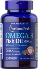 Омега-3 риб'ячий жир, Omega-3 Fish Oil, Puritan's Pride, 1000 мг, 300 мг активного, 100 гелевих капсул