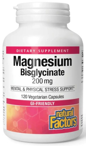 Бисглицинат магния 200 мг Natural Factors (Magnesium Bisglycinate) 120 растительных капсул