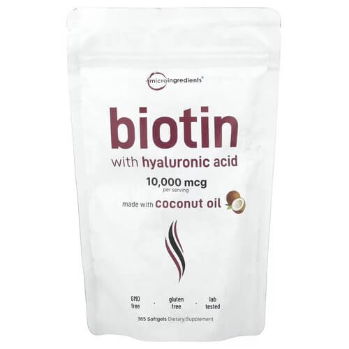 Біотин з гіалуронoвою кислотою Micro Ingredients (Biotin with Hyaluronic Acid) 365 рідких капсул