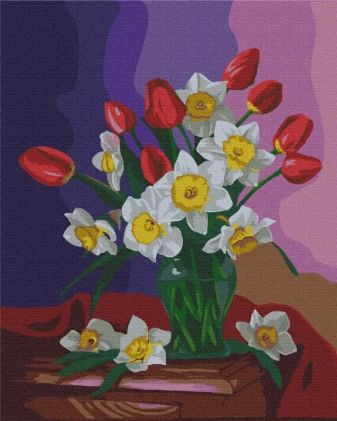 Картина за номерами Букет тюльпанів та нарцисів © Valentyna Ivanova  Brushme 48x60