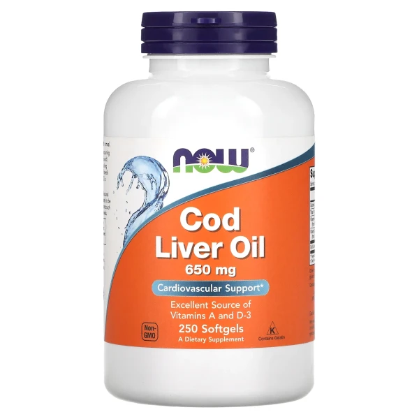 Рыбий жир из печени трески Now Foods (Cod Liver Oil) 650 мг 250 капсул