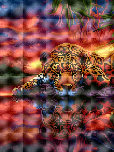 Алмазная мозаика Леопард на красочном фоне 30x40