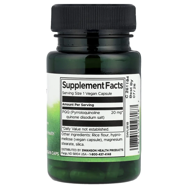 Пирролохинолинхинон 20 мг Swanson (PQQ Pyrroloquinoline Quinone) 30 капсул