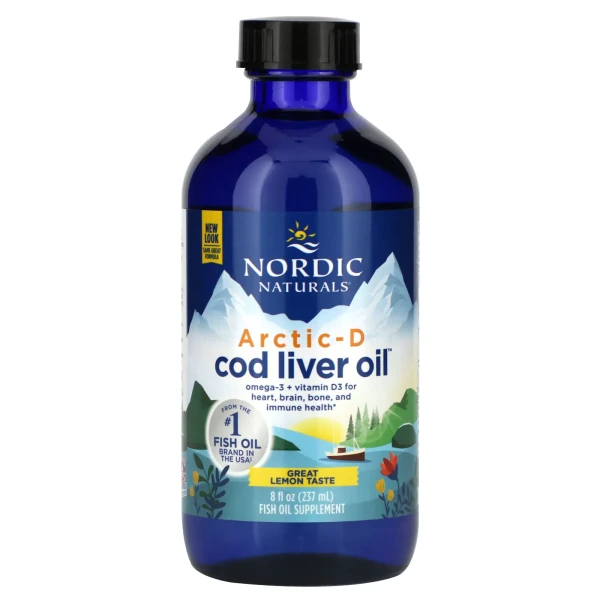 Риб'ячий жир з печінки тріски та Д3 Nordic Naturals (Arctic-D Cod Liver Oil) зі смаком лимона, 237 мл
