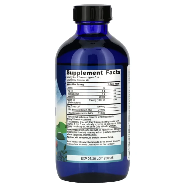 Риб'ячий жир з печінки тріски та Д3 Nordic Naturals (Arctic-D Cod Liver Oil) зі смаком лимона, 237 мл