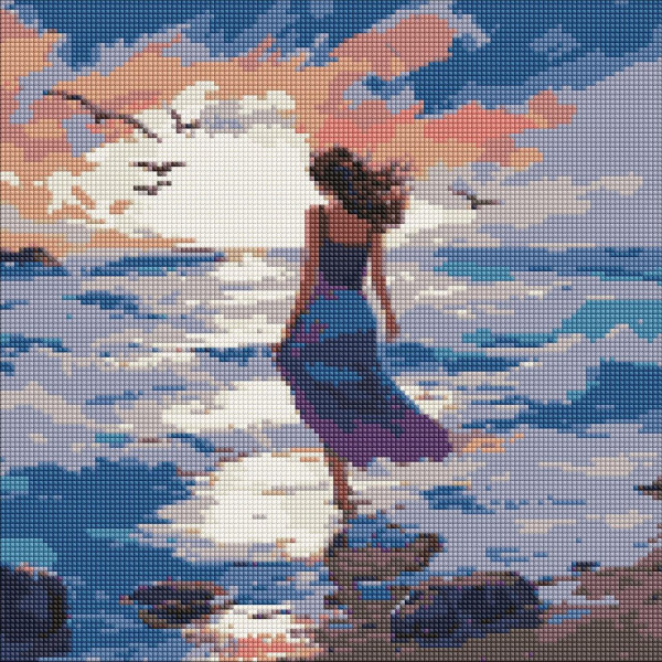 Алмазна мозаїка/вишивка Пейзаж Дівчина біля моря 40x40 Ideyka