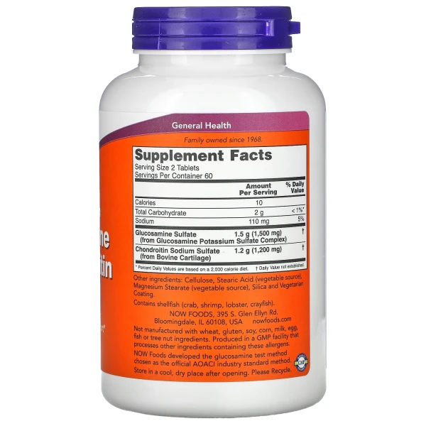 NOW Foods, глюкозамін і хондроїтин, посиленої дії, 120 таблеток