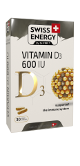 Вітамін D3 для імунітету, D3 600 IU, Swiss Energy, 15 мкг (600 МО), 30 веганських капсул
