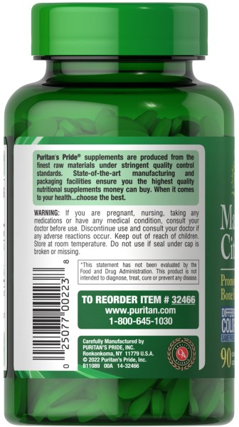 Цитрат магния 400 мг Puritan's Pride (Magnesium Citrate) 90 таблеток