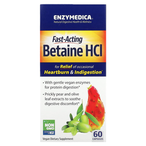 Гидрохлорид бетаина быстрого действия Enzymedica (Betaine HCl) 60 капсул