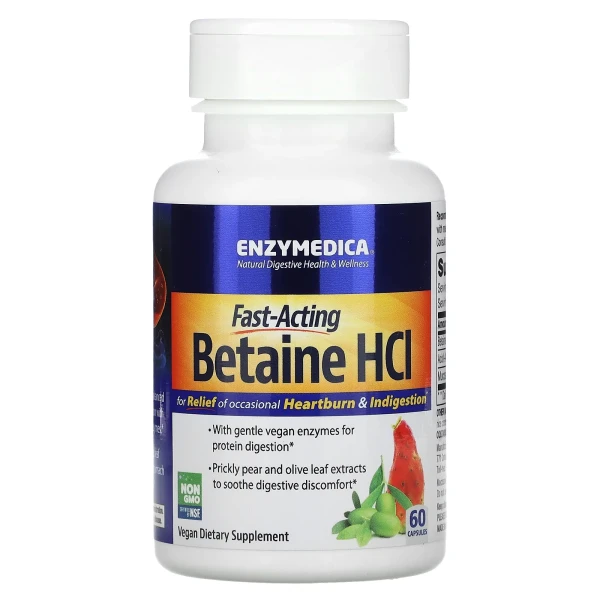 Гидрохлорид бетаина быстрого действия Enzymedica (Betaine HCl) 60 капсул
