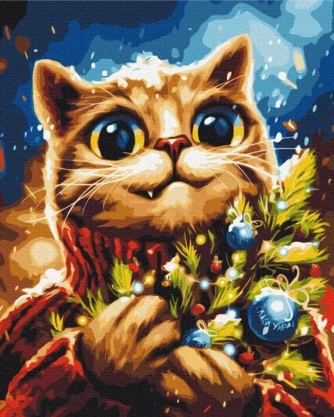 Преміум картина за номерами Новорічний котик © Маріанна Пащук Brushme 40x50