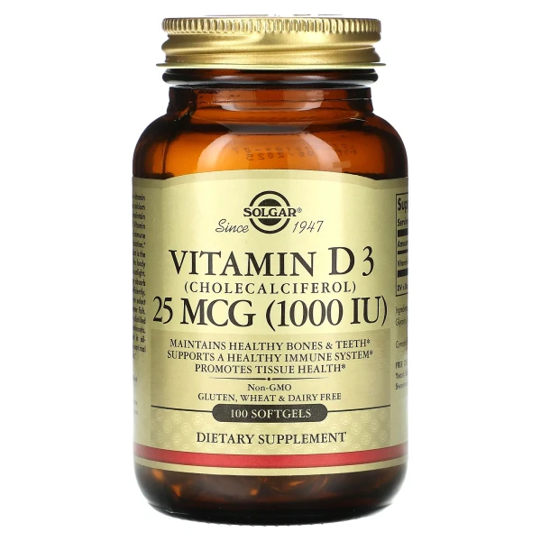 Натуральний вітамін D3 Solgar (Vitamin D3) 1000 МО 100 капсул