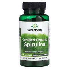 Органічна спіруліна Swanson (Certified Organic Spirulina) 500 мг 180 таблеток