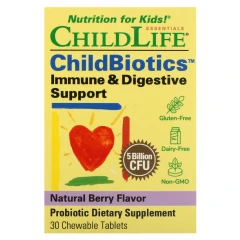 Підтримка імунітету та травлення ChildLife (Childbiotics with Colostrum) 5 млрд КУО 30 жувальних таблеток з ягідним смаком