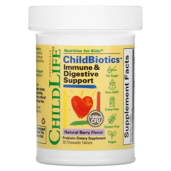 Підтримка імунітету та травлення ChildLife (Childbiotics with Colostrum) 5 млрд КУО 30 жувальних таблеток з ягідним смаком